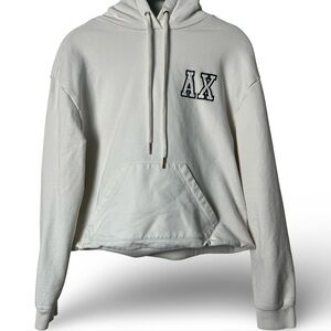 Armani Exchange Women’s Logo Patch Cropped Hoodie White Pullover Sz. XS